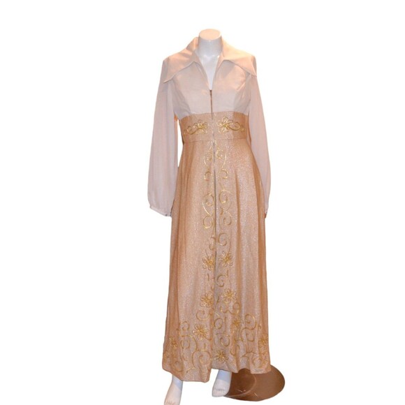 1960s  Dress Vintage Glitzy Gold with Cream Hollywood Starlett to Queen of House - Picture 1 of 7